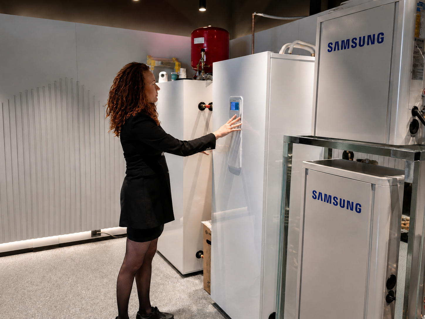 Person använder styrpanelen på en Samsung ClimateHub-inomhusenhet