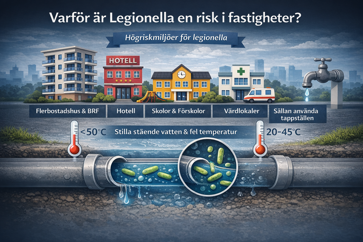 Varför Legionella uppstår i fastigheter – riskmiljöer och temperaturzoner